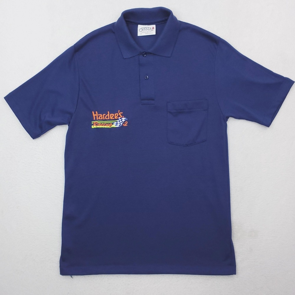 Vintage Hardee's Racing Shirt Mens Medium Blue NASCAR Crystal Springs USA MADE